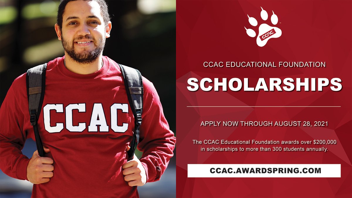 CCAC's tweet photo. The CCAC Educational Foundation awards over $200,000 in scholarships to more than 300 students annually.
Apply today for your Educational Foundation Scholarship! https://t.co/7IBz0fjcl9
#CCACScholarship #Scholarship #CCACaward #CCACFoundation #ApplyNo https://t.co/YtcigLH4Sw
