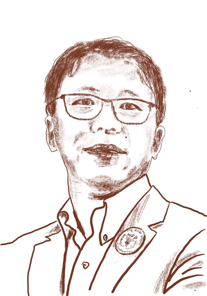 Liudageng's tweet photo. My pencil portrait with @WFP pin. The pin and certificate were  handed out last week at 1st staff meeting after March lockdown #Dili in recognition of staff service and contribution to the 2020 Nobel Peace Prize awarded to WFP. https://t.co/j9kuLFCJlf