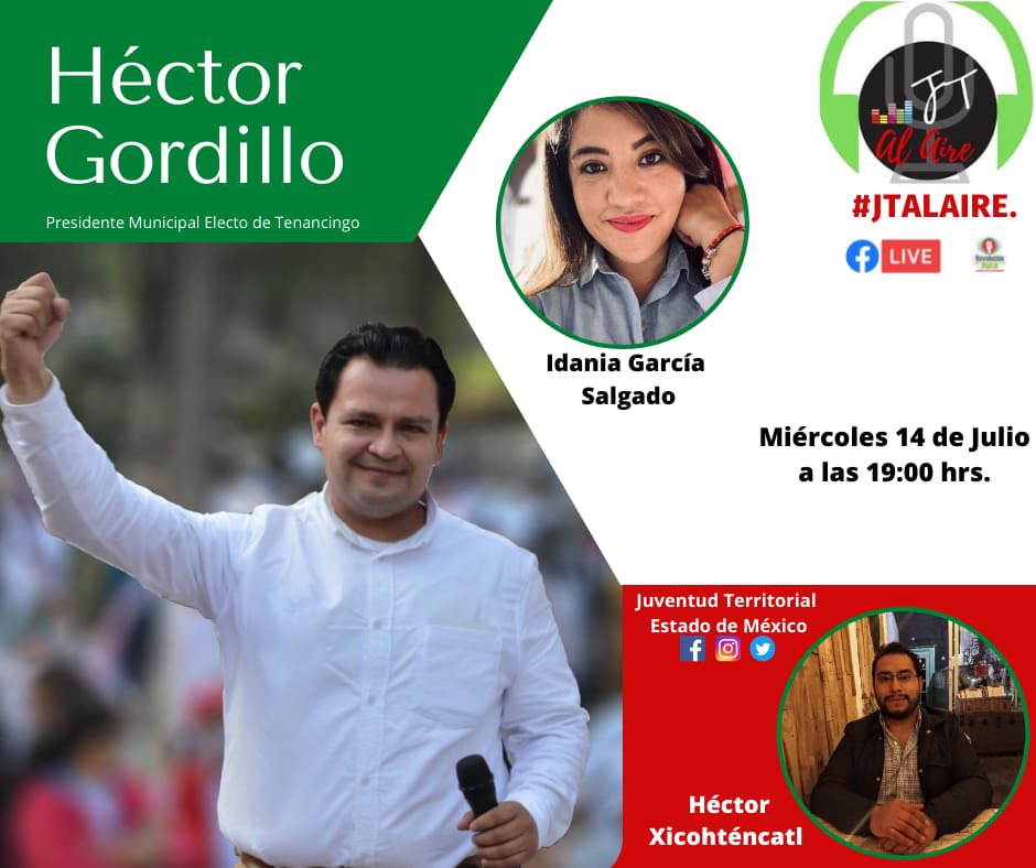 Te invitamos a escuchar  #JTalAire !!
@hectorgs4437 #PresidenteMunicipal #Electo de #Tenancingo será nuestro invitado especial.

Conducen @Idania_GarciaS y @H_Xicohtencatl.

#JuventudEnMovimiento