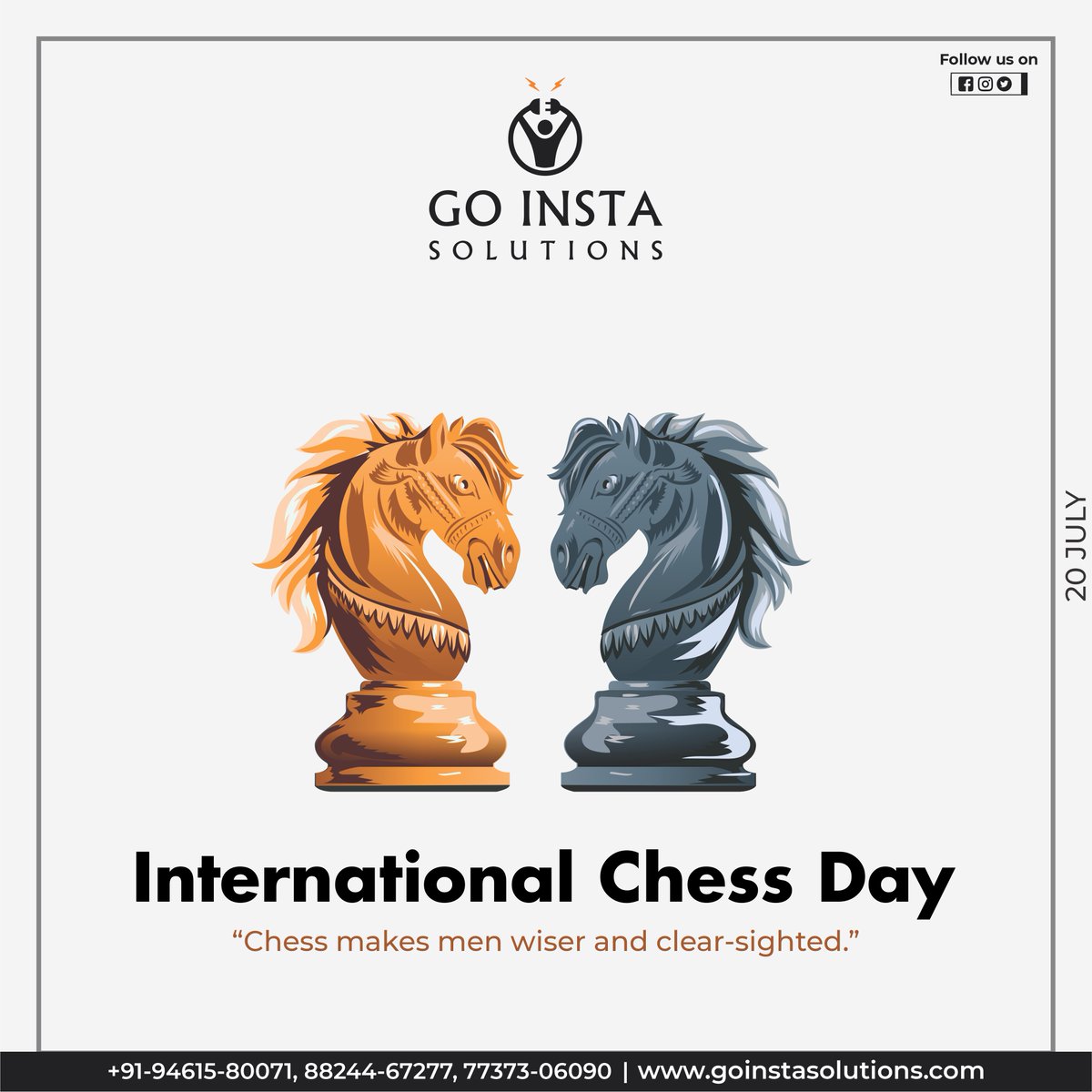 Chess has been used to teach strategy and sharp intellect! 𝐖𝐢𝐬𝐡𝐢𝐧𝐠 𝐲𝐨𝐮 𝐚𝐥𝐥 𝐇𝐚𝐩𝐩𝐲 '𝐈𝐧𝐭𝐞𝐫𝐧𝐚𝐭𝐢𝐨𝐧𝐚𝐥 𝐂𝐡𝐞𝐬𝐬 𝐝𝐚𝐲'!

#internationalchessday #internationalchessday2021 #chessplayers #chesslovers #chessenthusiasts #socialitdesigns #goinstasolutions