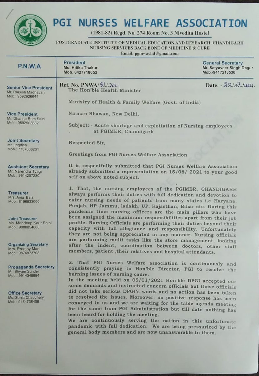 dagur_satyaveer's tweet photo. #Stop_exploitation_NURSES_at_PGI_CHD
Pgi admn isn't resolving burning issues of nursing cadre.
Hon'ble HM shri @mansukhmandviya look into the matter and direct to @DrJagatpgi to resolve our pending demand.
@PMOIndia
@MoHFW_INDIA @vpsbadnore @Nainamishr94 @TaruniGandhi https://t.co/oAwC88P0QD