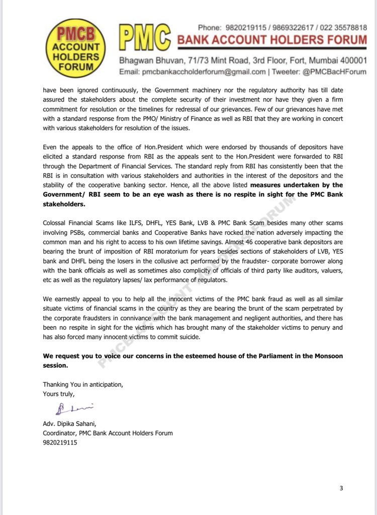 PMCBacHForum's tweet photo. #PMCBankVictims Urge upon all Hon MPs to voice their concerns  &amp; call upon 
@PMOIndia @RBI @FinMinIndia @DFS_India to #infuse #funds  &amp; #SAVEPMCBANK 🆘as path already carved post #BRAA2020 🙏 @vijayrupanibjp
@vijayanpinarayi
@uddhavthackeray
@ysjagan
@PemaKhanduBJP
@EPSTamilNadu https://t.co/rDkIhBhvuI
