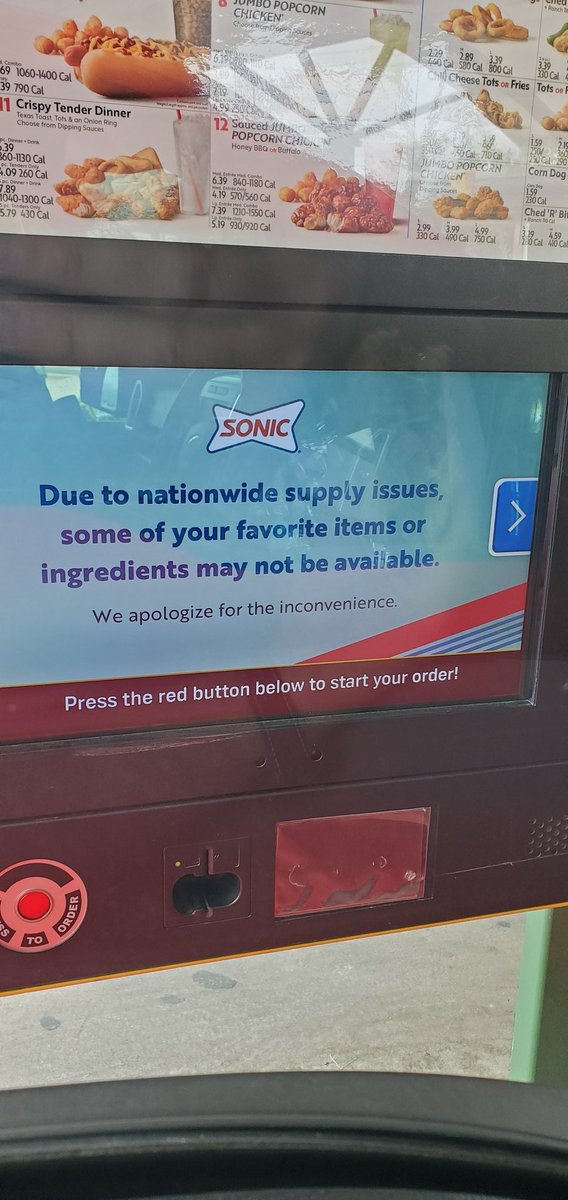 Ok people, can we please be honest with each other at this point? If fast food restaurants are having supply chain issues what do you think is going on with the rest of the economy? You can choose to acknowledge how bad this administration is or ignore it, your choice!