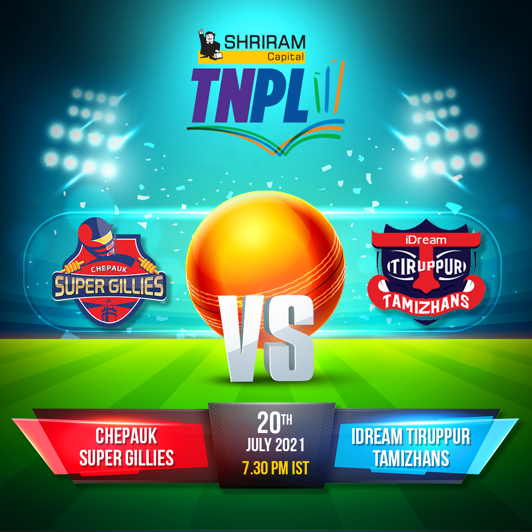 ShriramCapital's tweet photo. The Clash of Clans Chepauk Super Gillies and iDream Tiruppur Tamizhans goes against each other at TNPL today.

#ShriramCapitalTNPL2021
 
@TNPremierLeague @NovacTechnology @ShriramChitsTN @shriramprops https://t.co/CvcScfvfC1