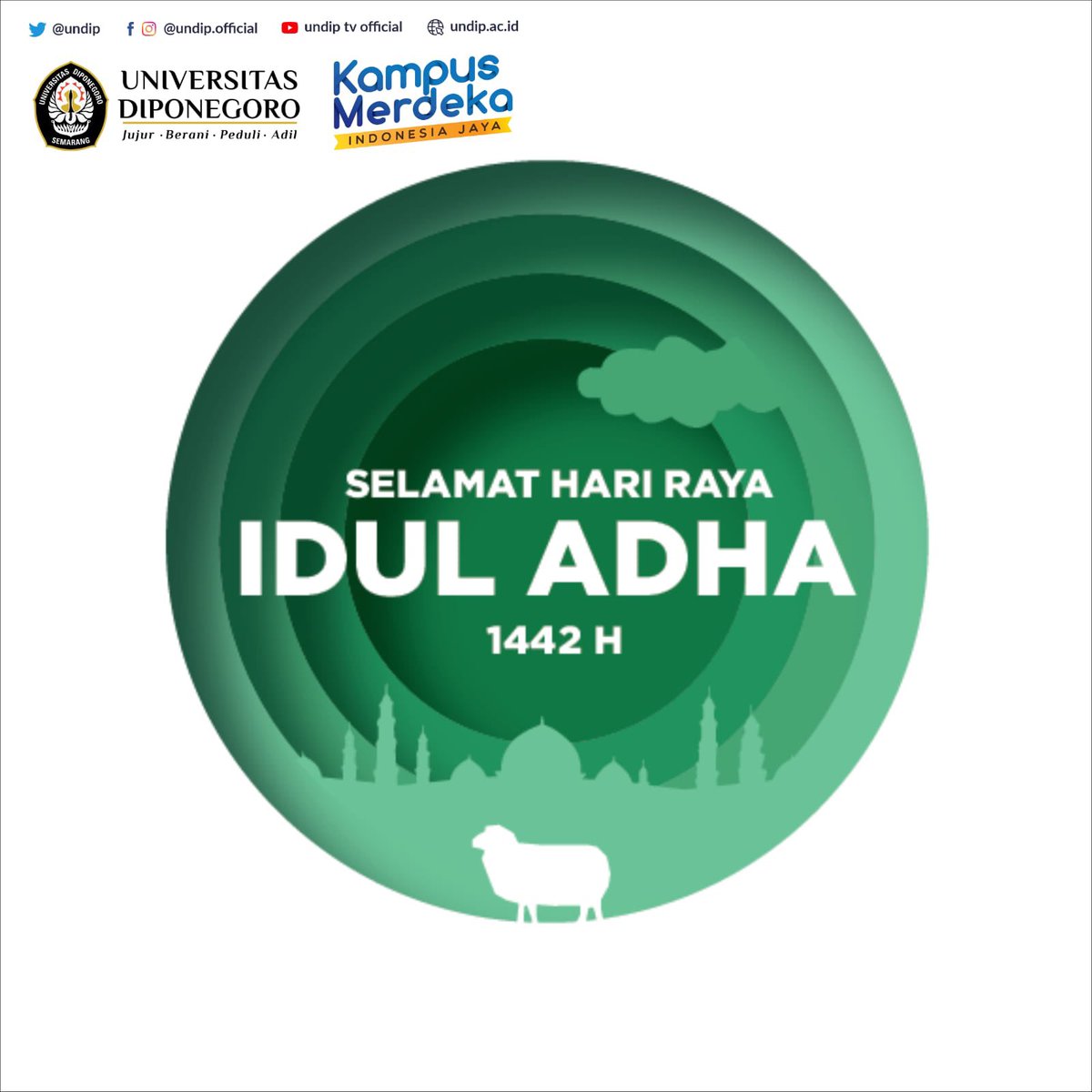undip's tweet photo. Selamat Hari Raya Idul Adha 1442 H. Semoga Allah SWT melimpahkan kasih sayang dan perlindungan kepada kita semua, mohon maaf lahir dan batin✨

#undip #undipexcellent #iduladha https://t.co/OQkiiFTe9t