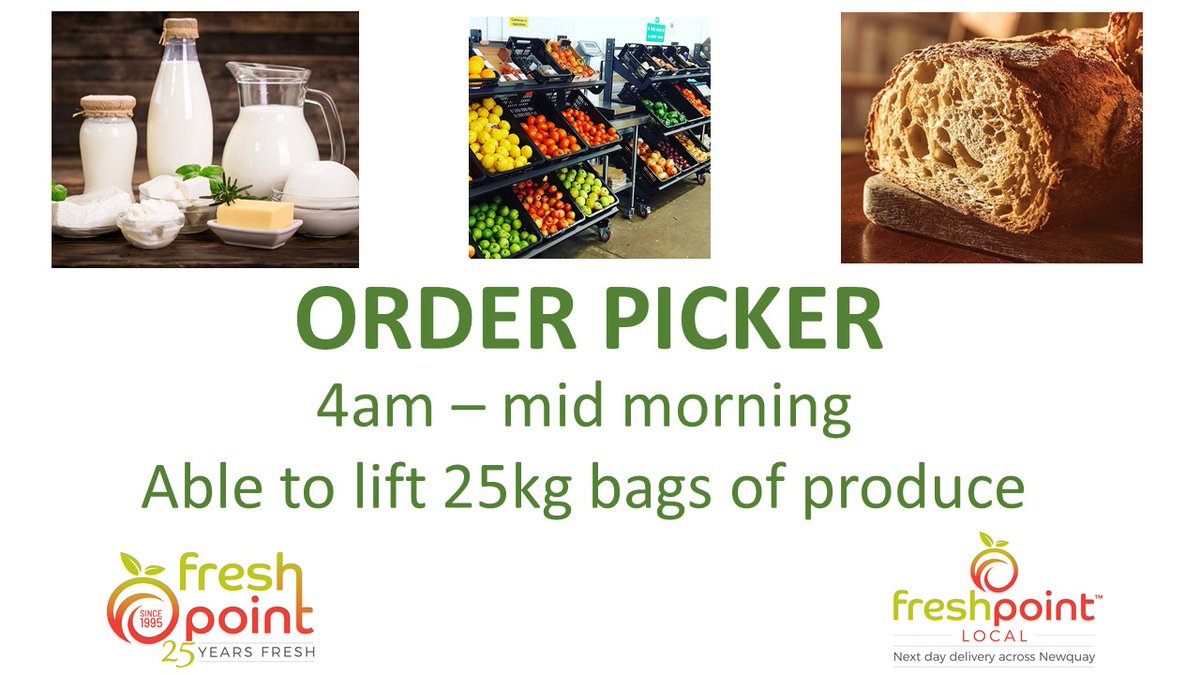 FreshPointSW's tweet image. We're hiring... Order Picker required for our busy wholesale/retail sectors operating out of the Wholesale Fruit Market on Springfield Road.  

Please see our job post on Facebook for details:
facebook.com/jobs/job-openi…