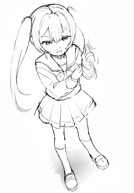 ょぅι゛ょを、ラフ絵(下書き)と見比べてみよう。 
