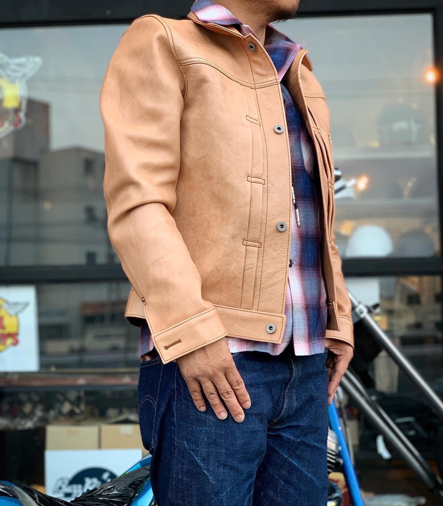 柿渋染め　レザーベルトのハット 経年変化！！セルロイド別注 Y'2LEATHER 柿渋ホース A-2