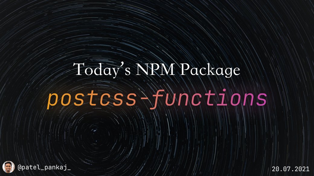 heypankaj_'s tweet image. 📦 Package of the Day

postcss-functions
npmjs.com/package/postcs…

PostCSS plugin for exposing JavaScript functions.

#javascript #nodejs #npmPackageOfTheDay #100DaysOfCode