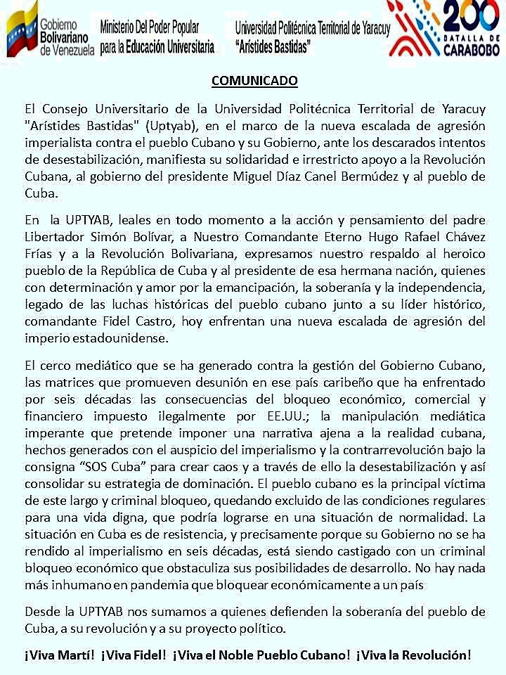 @CTrompiz2 <a href="/jluiscoronel12/">jorge Luis coronel</a> <a href="/victorjgamarra/">VICTOR JOSE GAMARRA </a> <a href="/AsambleaCuba/">Asamblea Nacional Cuba</a> <a href="/DiazCanelB/">Miguel Díaz-Canel Bermúdez</a> <a href="/PlanUniversidad/">Universidad en Casa MPPEU</a> <a href="/agenciaunoti/">Agencia Universitaria</a> <a href="/avnve/">Agencia Venezolana de Noticias</a> <a href="/JLEONYARA/">JULIO LEÓN</a> <a href="/jaarreaza/">Jorge Arreaza M</a> <a href="/CancilleriaVE/">Cancillería Venezuela 🇻🇪</a> <a href="/CubaMINREX/">Cancillería de Cuba</a>