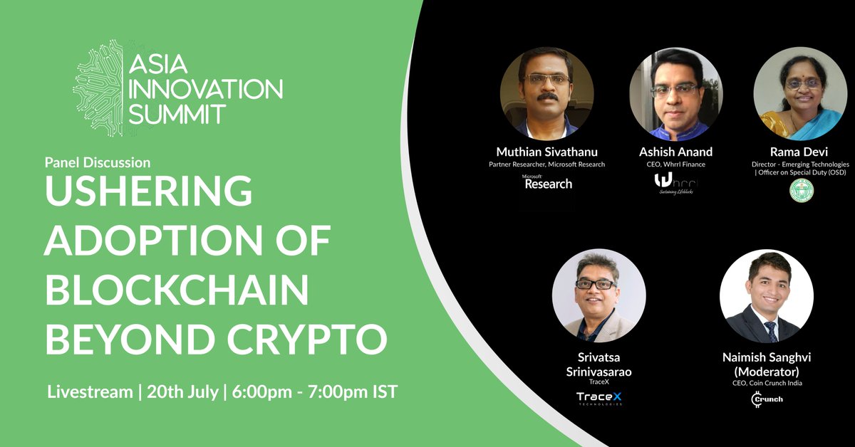 Blockchain tech is moving towards mass adoption, but how far are we?🤔

#AIS2021 brings you a panel of #Blockchain experts deploying this tech in sectors like Logistics, Finance, &amp; Government💥

"Ushering Blockchain Adoption Beyond Crypto"

⏰ 6-7PM IST
📍 bit.ly/aisonline