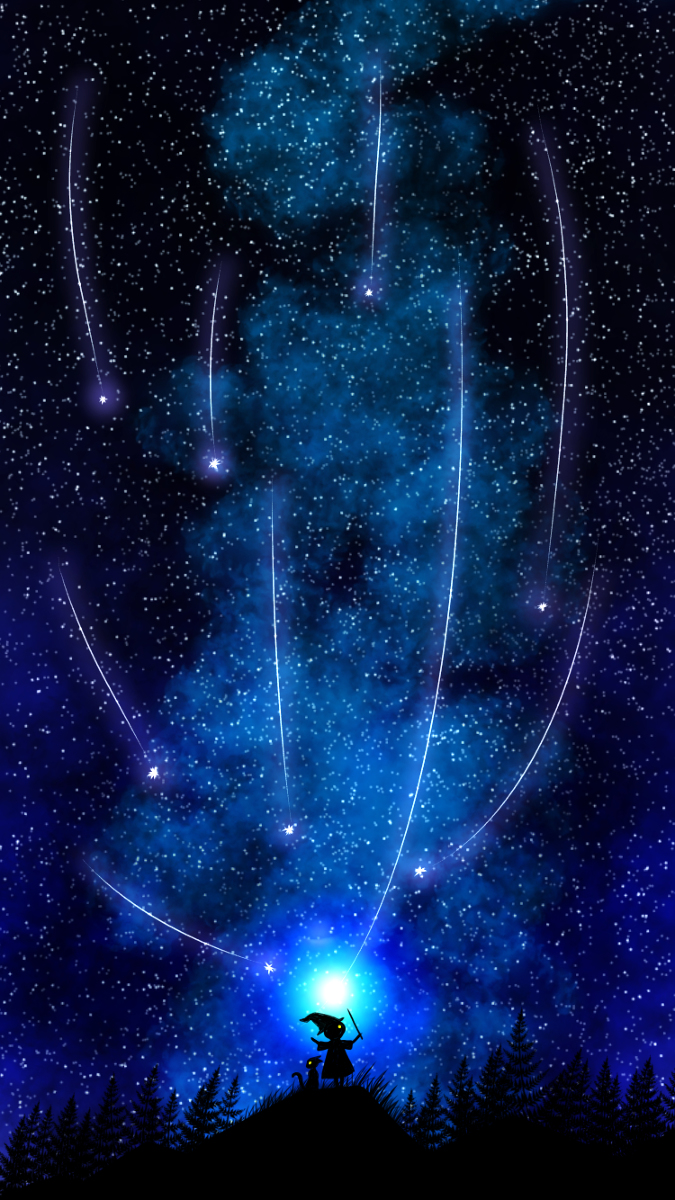 もものきち イラスト 星を集めるお仕事 風景 星空 オリジナル 背景 星 夜空 流れ星 綺麗 魔法使い ねこ T Co Bpqltg1fm2 T Co 76gvanue2i Twitter