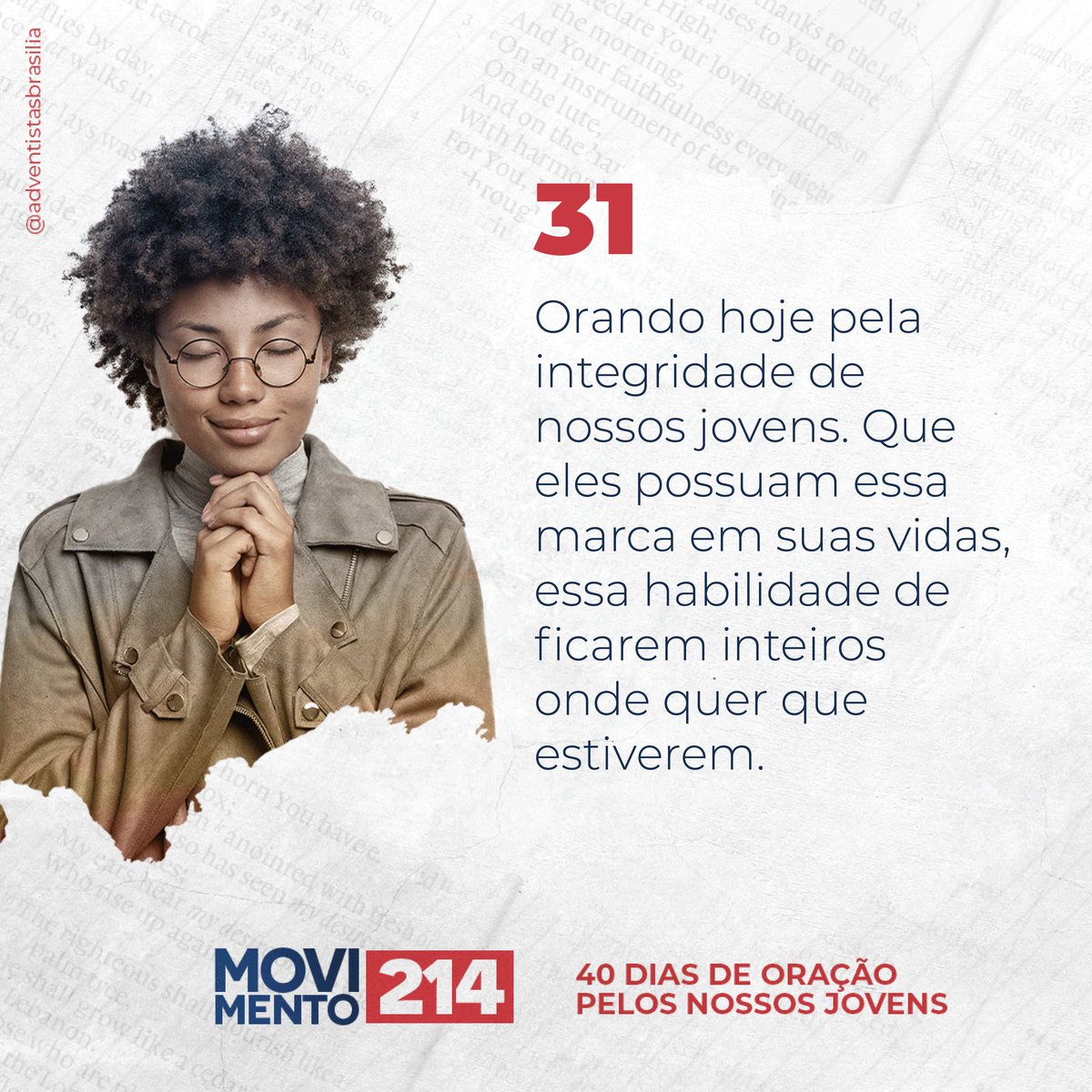 Por jovens inteiros em Cristo! Ore com a gente!
#movimento214 #orandopelosjovens 
#chegouahora #geraçãomissionária 
#tmj👊 #vmj