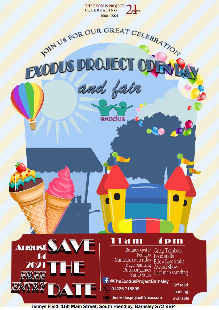 The Exodus Project is 21 years old this year!! To celebrate 21 years of working in your communities with children and young people, being an award winning charity and to thank all the people involved over the years, we are throwing a big celebration event on SATURDAY 14TH AUGUST!
