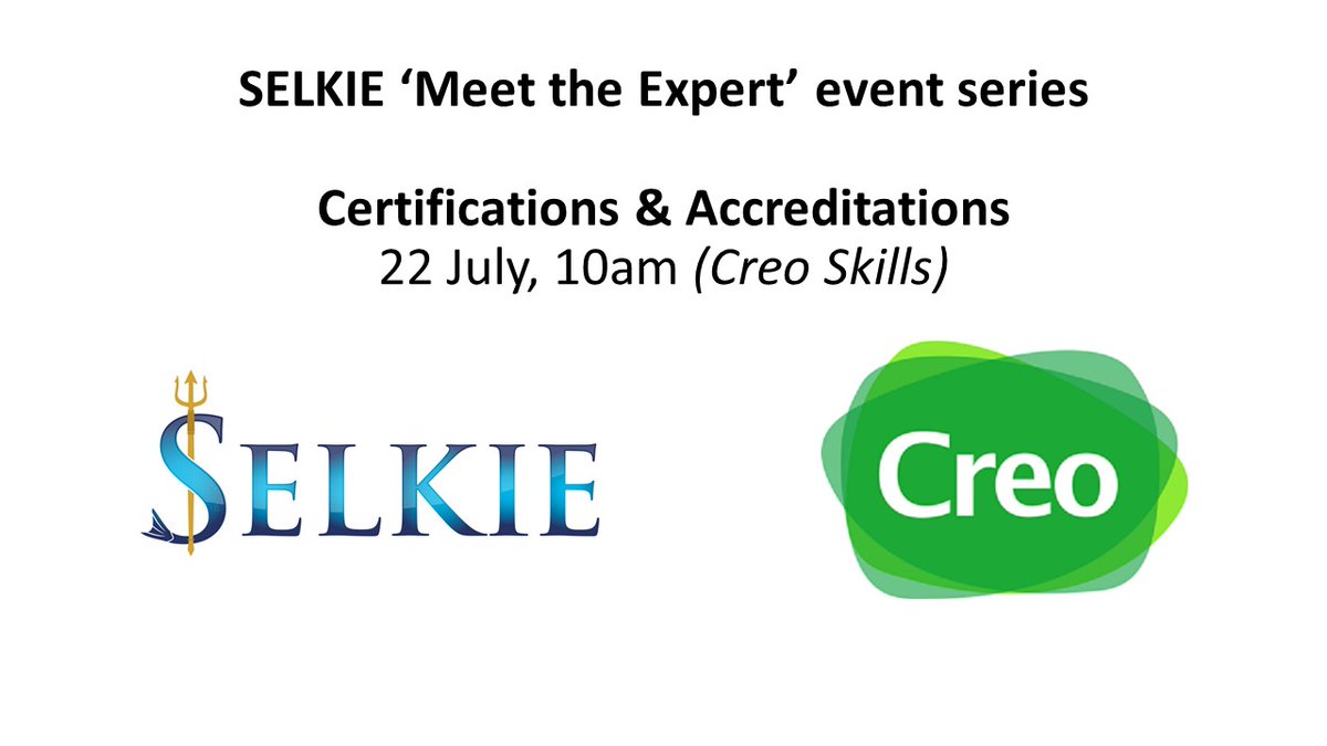 SelkieProject's tweet photo. Join us this week for our next 'Meet the Expert' event for companies looking to diversify into the #MarineEnergy sector. 

Session theme: Certifications &amp; Accreditations

Date📅: 22 July 10am 

Expert: @CreoSkills 

To find out more and register, go to: 
https://t.co/vDNYZGU97e https://t.co/eE0xvmYAJI