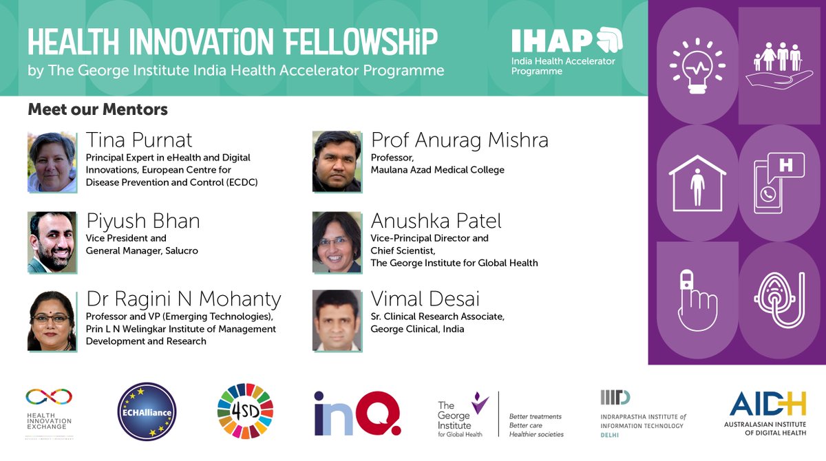 ⏩30 startups have been selected for #mentorship under Covid-Care@Home Health Innovation Challenge, TGI India Health Accelerator, met our mentors who will guide these innovators on enhancing their solutions.

#Mentorship #COVIDCare #Fellowship #Mentors