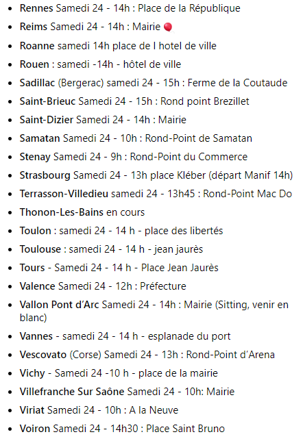 AnonymeCitoyen's tweet photo. 🔴 Liste (non exhaustive) des nombreuses manifestations prévues ce samedi dans toute la France qui commencent à circuler sur les réseaux sociaux contre le #PassSanitaire et les mesures annoncées par Emmanuel Macron. #StopPassSanitaire #manif24juillet #GiletsJaunes #PassDeLaHonte https://t.co/77PYvvzJD7