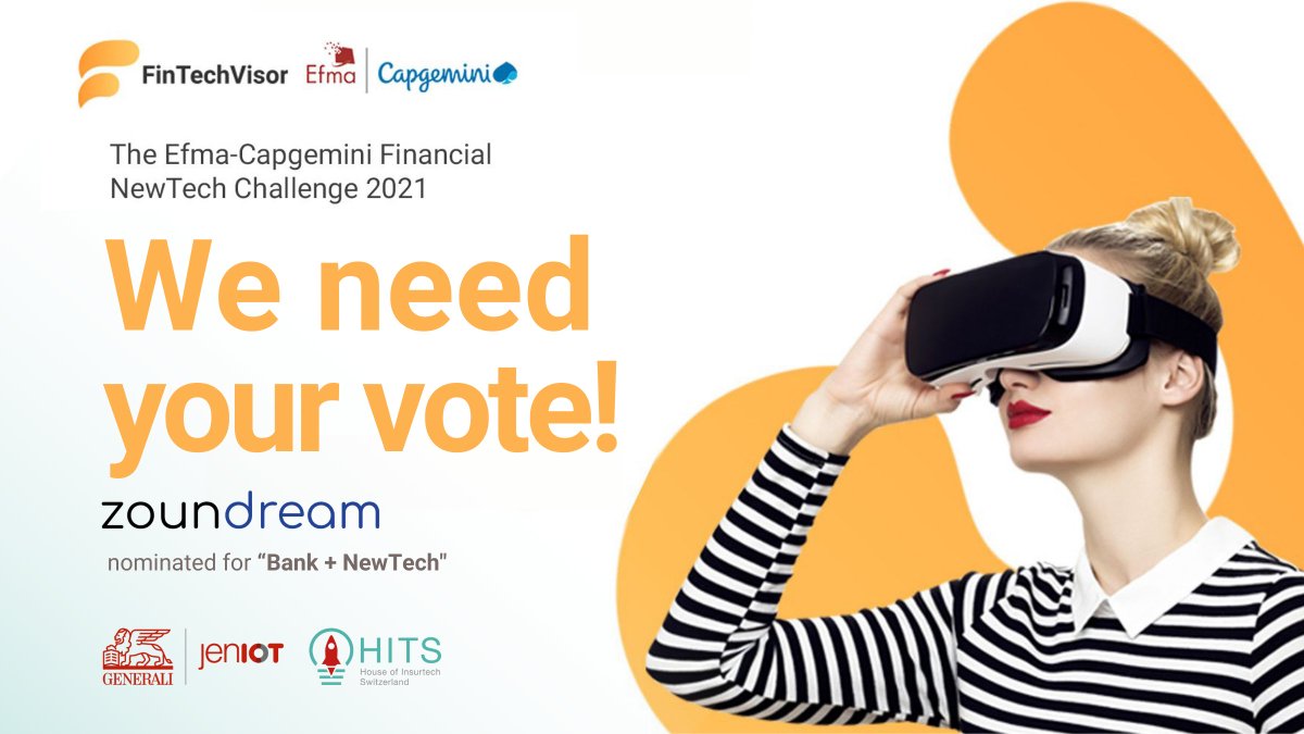 We need your vote! 🗣️

<a href="/zoundream/">Zoundream</a> has been nominated for the @Efma_news -<a href="/Capgemini/">Capgemini</a> Financial Services NewTech Challenge 2021.

Vote now and help us win! 👉 lnkd.in/gHd-dQC
Deadline: August 6th

#ChallengeAccepted #insurtech #innovation