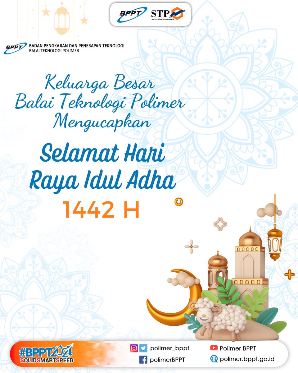 polimer_bppt's tweet image. Idul Adha adalah hari untuk merenungkan kembali perbuatan kita, dan memberi kembali kepada orang yang kekurangan. 

Selamat Hari Raya Idul Adha 1442 H untuk seluruh Sobat Polimer yang merayakannya.

#balaiteknologipolimer
#btpbettersmarterfaster 
#bppt_ri 
#bpptsolidsmartspeed