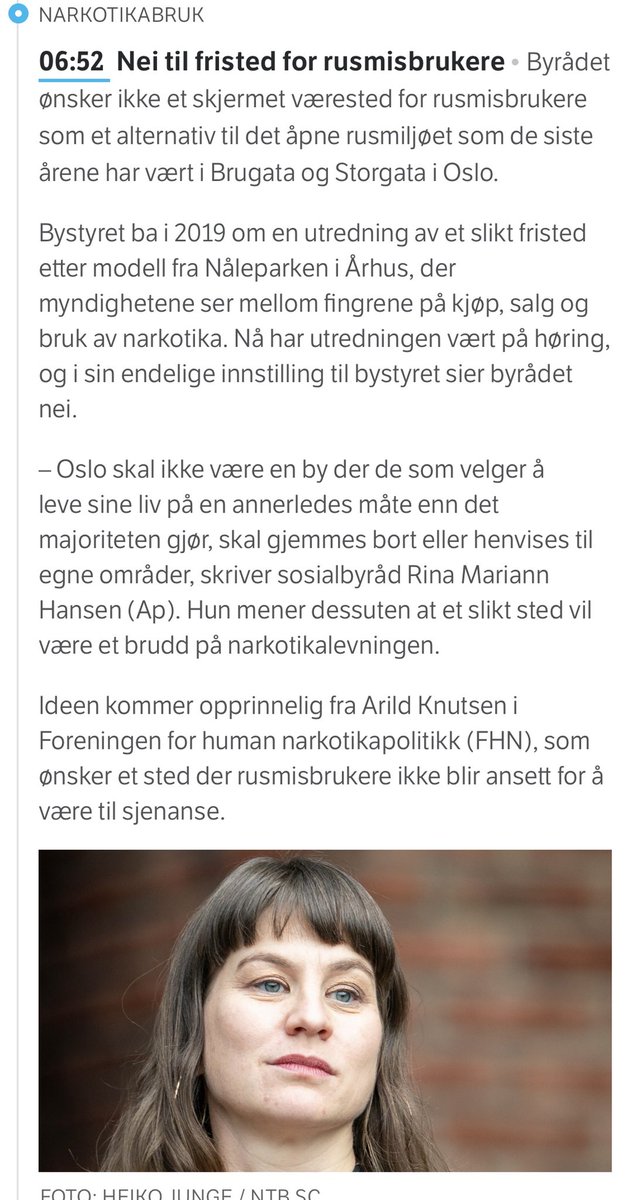 Byrådet i Oslo sier endelig nei til avgrenset uteområde som værested for rusmiljøet, fordi de presterer å forstå det som brudd på narkotikalovgivningen og å stue bort rusavhengige. Bergen har et værested og det fungerer godt. Begrunnelsen for avslaget i Oslo er syltynn og pinlig.