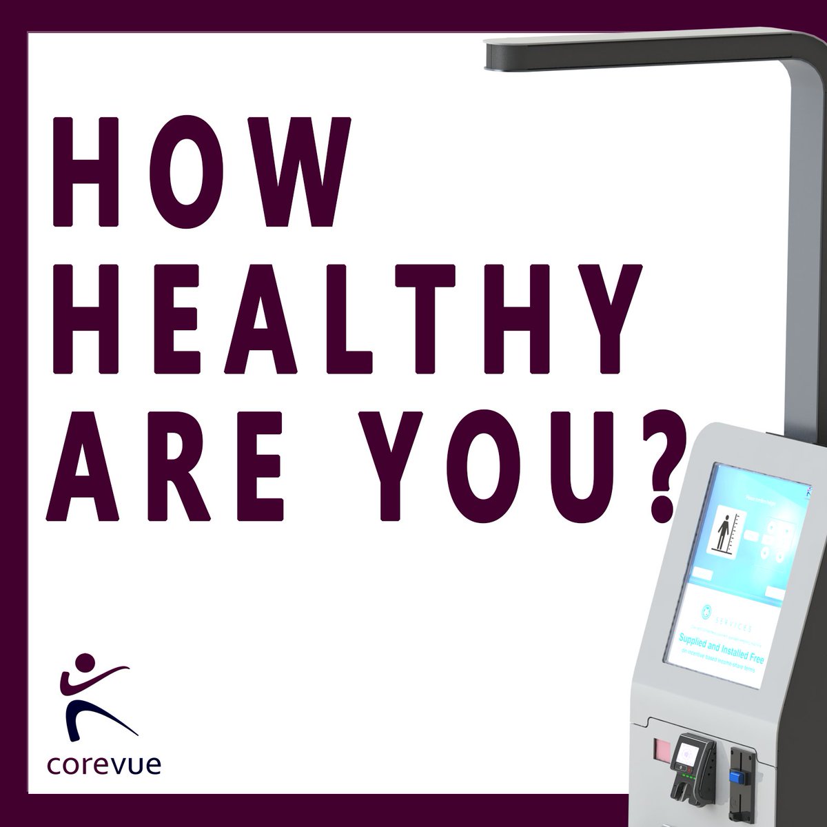 CoreVueKiosk's tweet photo. HOW HEALTHY ARE YOU?
Whilst we all make sure to eat properly and workout, it’s also important to check our biometrics, make sure that you go to a Corevue Kiosk to check up on your body.
#corevue #motivation #healthcheckservices #positivevibes #transformationtuesday #tuesdaytip https://t.co/LoNmOGSnFa