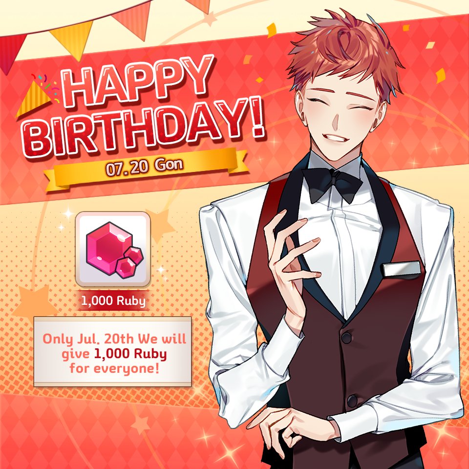 storytacogame's tweet photo. 🎂[The Queens Number]Happy birthday to you, Gon!
In celebration of Gon's birthday on July 20, we will present ♦️1000 Rubies♦️ to all users who access The Queens Number!
Please celebrate Gon's birthday together!🥳
#queensnumber #otome #lucydreamgame #event #birthday https://t.co/rwNbQoMTee