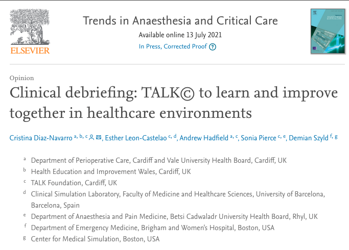 Published ❤️❤️ TALK Clinical Debriefing Framework ❤️❤️ Fulltext here👉🏼bit.ly/3x1zREJ 👈🏼@TALKdebriefing Fabulous team @crisdiaznav @esleonc #ahadfield #spierce @debriefmentor TALK to learn and improve together in healtchare enviroments