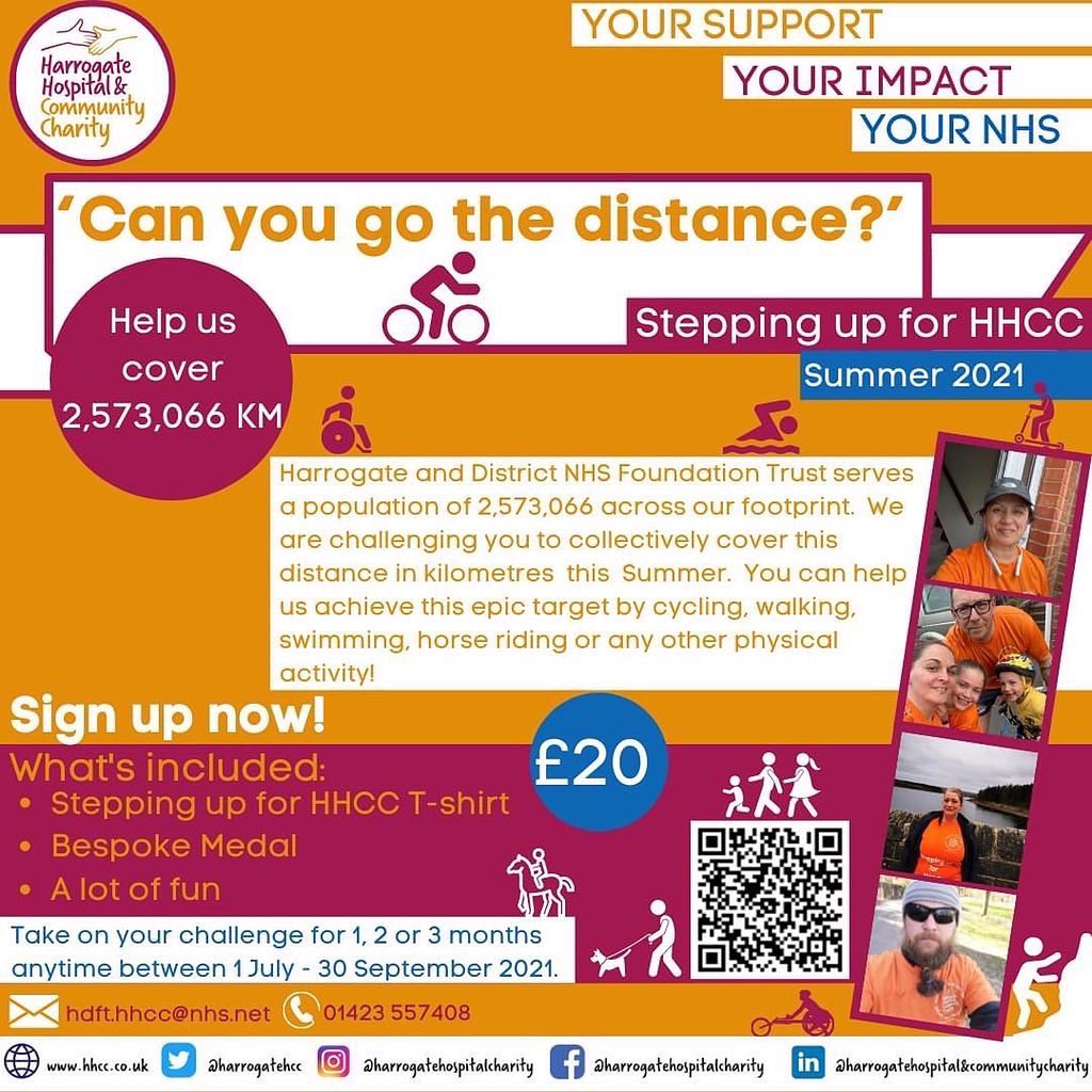 Calling all cyclists, runners, walkers, swimmers, climbers, horse riders...

Join us for our Stepping for HHCC challenge - ‘Can you go the distance?’ Help us collectively cover 2,573,066 KM this summer to support your local NHS! #Teamorange

Sign up now: hhcc.co.uk/stepping-up-fo…