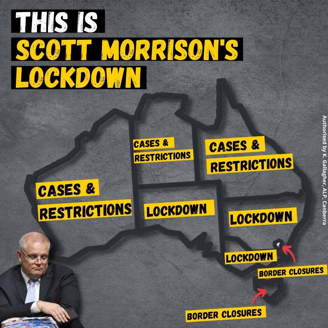 SenKatyG's tweet image. As of 6pm tonight, more than half of the Australian population will be in lockdown all because Scott Morrison failed at his two jobs — building quarantine and rolling out the vaccine.

This is Scott Morrison’s lockdown.
#auspol