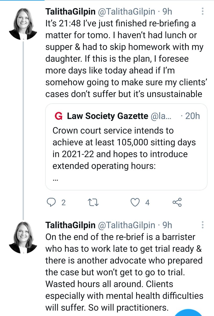 WomenInCrimLaw's tweet photo. Seeing practitioners take to Twitter about yet another try at implementing EOH is so disheartening: the reality of exhaustion, working during precious family time, not sleeping or using holidays to work to keep up with vast caseloads.
There are no hours left to be extended into. https://t.co/hjiksLKGKC