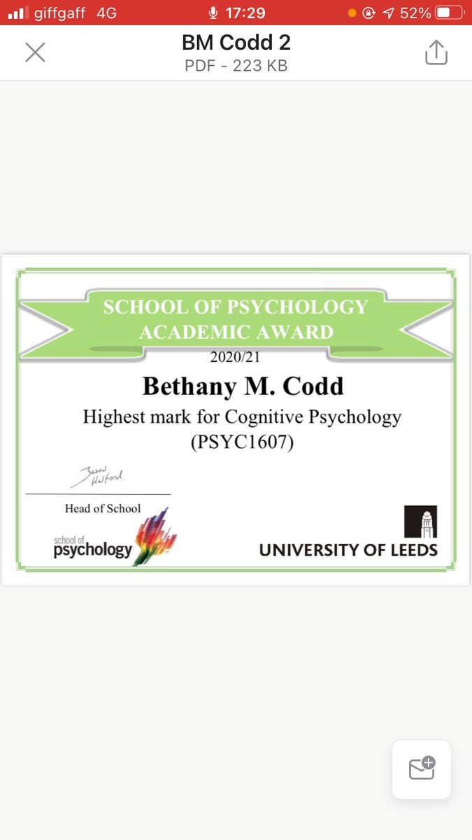 DarrenCodd's tweet photo. @PsychologyQehs  Many thanks to Mr Roy ( don't know if he's still there) for inspiring my daughter to continue studying Psychology at the University of Leeds. Here's her first year achievements in the exams. Think you could say she's doing alright! https://t.co/ToJFHkdXiv
