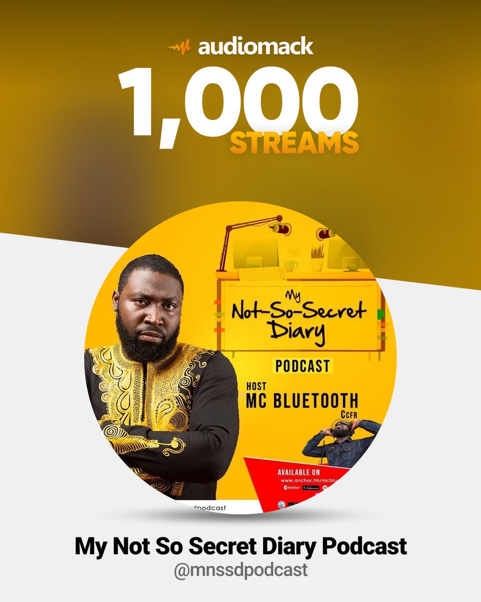 MNSSDPodcast's tweet photo. It's been a while but we record wins 
Thank you for streaming episodes of #MyNotSoSecretDiaryPodcast
Over 1000+ streams on #audiomack #podcast https://t.co/ViHpnvEAx8