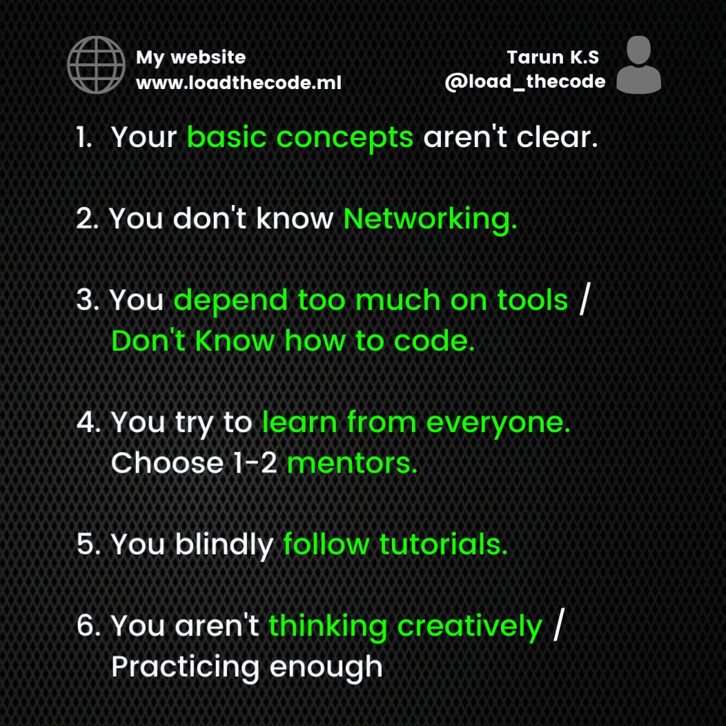 load_thecode's tweet image. 5 Reasons why you might find it hard to learn Hacking!
Keep practicing!

#hacking #cybersecurity #cybersafety #Learn #learnhacking