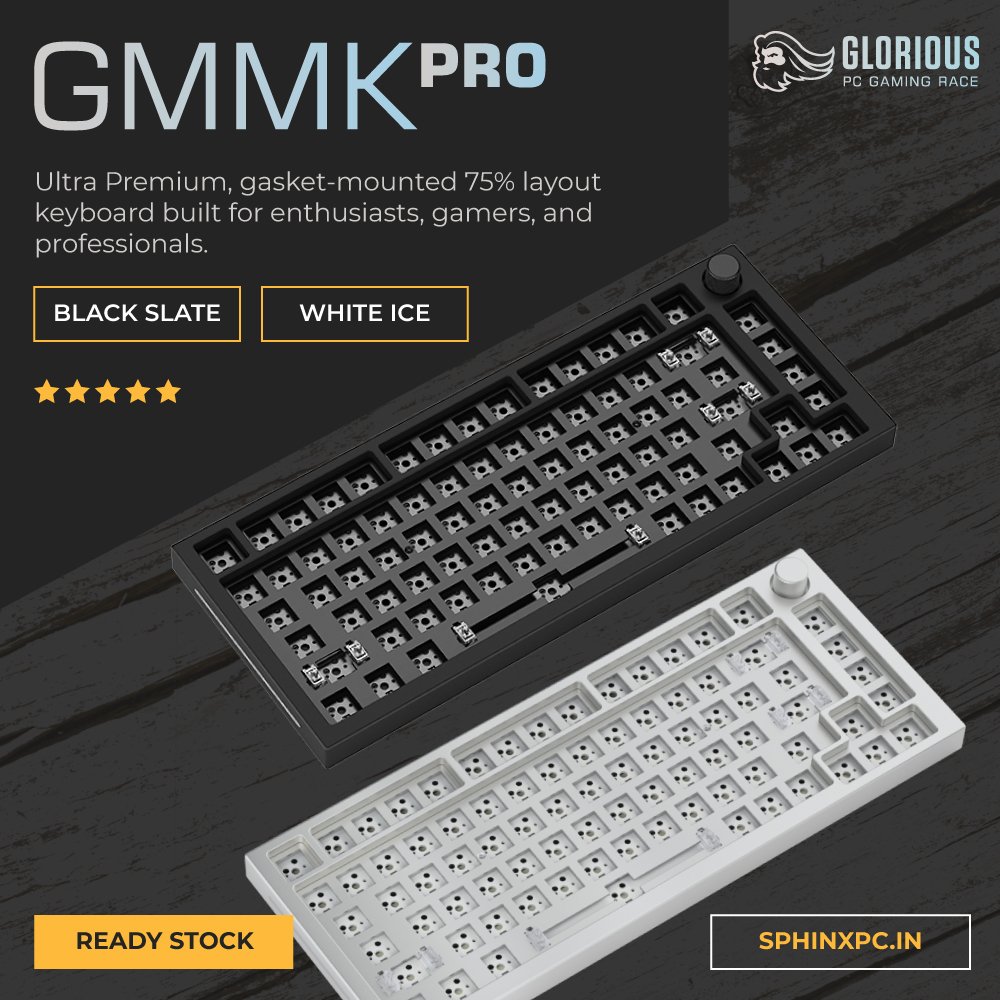 SphinxComputers's tweet image. Glorious GMMK Pro has finally arrived🥳

GMMK Pro available in White ICE and Black SLATE is a premium 75% barebone keyboard for gamers, enthusiasts and professionals that offer customisation on both hardware and software level.
#sphinxcomputers #computerstore #gloriousgmmkpro