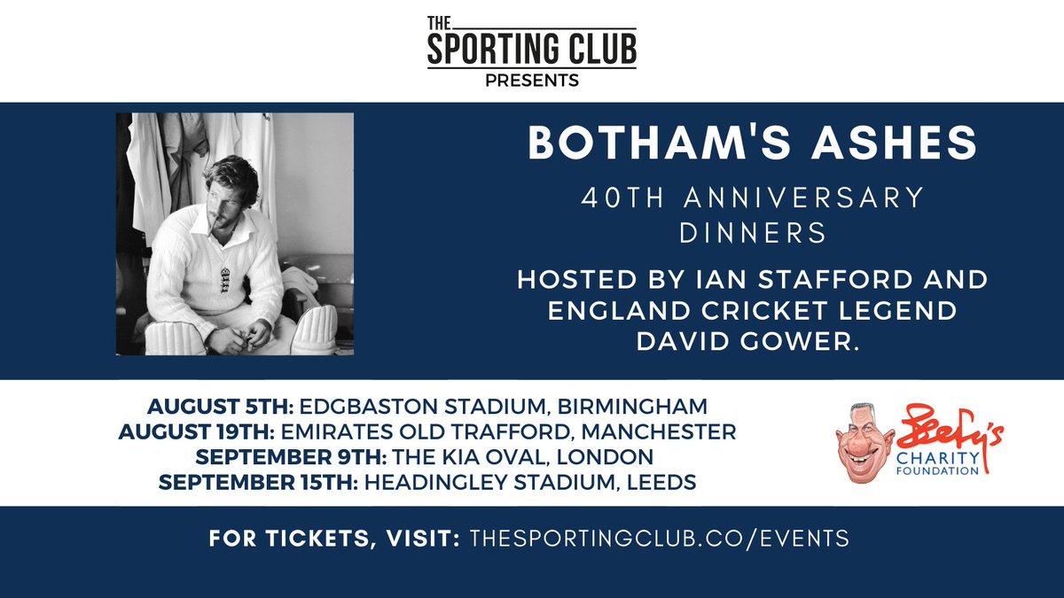 Join us in August and September to celebrate the greatest Ashes series of all time! The legend @BeefyBotham and his 1981 teammates will be there to reminisce at our events in @Edgbaston, @EmiratesOT, @KiaOvalEvents and @EmeraldStadium! Tickets: thesportingclub.co/events/bothams…