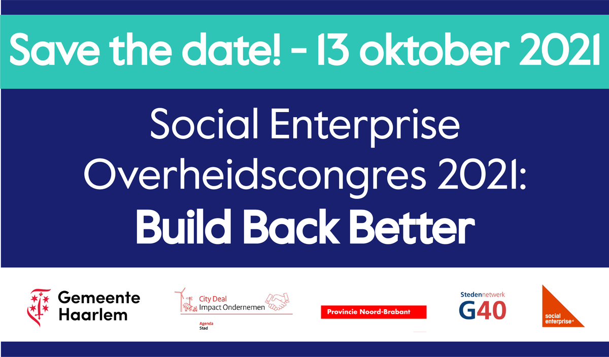 Hoe kan de samenwerking tussen overheden, impact ondernemers en andere spelers in het ecosysteem ervoor zorgen dat we beter uit deze crisisperiode zullen komen? Kom er achter op het Social Enterprise Overheidscongres 2021. Wees erbij op 13 oktober: bit.ly/SEcongres21 #SocEnt