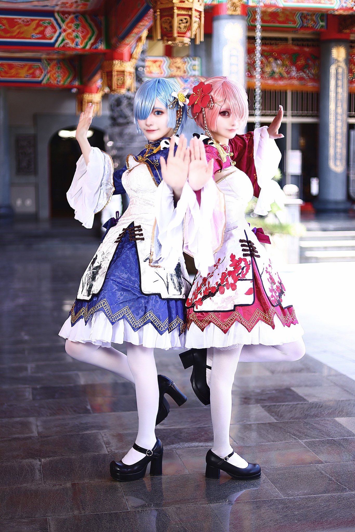 日/祝も発送 [milky time] リゼロ レム ラム コスプレ チャイナドレス メイド服 ワンピース チャイナ (レム) 