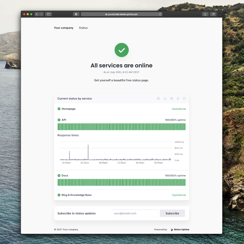 BetterUptime's tweet photo. Monitoring your infrastructure and solving downtime just got easier 😌

Know when and why your service went down with our instant Slack, SMS and phone call alerting!

☞ Replaces Pingdom, Pagerduty, and StatusPage