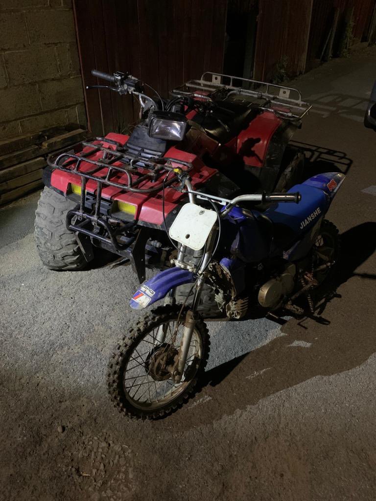DarloPolice's tweet photo. Two more off-road bikes seized tonight on Firth Moor Estate for anti social use.  Seven bikes seized in three shifts by the team. Ride it and we will take it! We may not chase you but we have ways to trace you! #BRelief #Opendurance https://t.co/VxmFz9RM5C