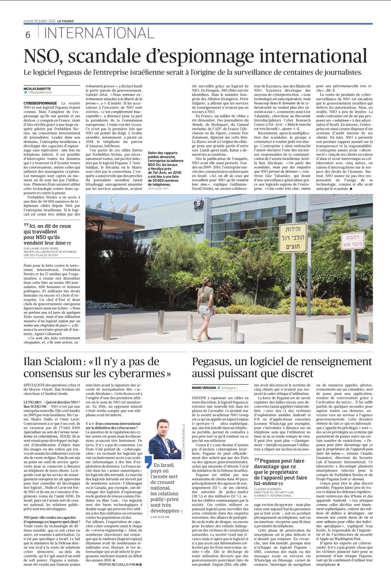 Retrouvez mon interview dans <a href="/Le_Figaro/">Le Figaro</a> d aujourd'hui suite a la publication de l enquête sur le logiciel #Pegasus menée par plusieurs medias internationaux <a href="/geode_science/">GEODE - Géopolitique de la datasphère</a> #Cyber #spyware
