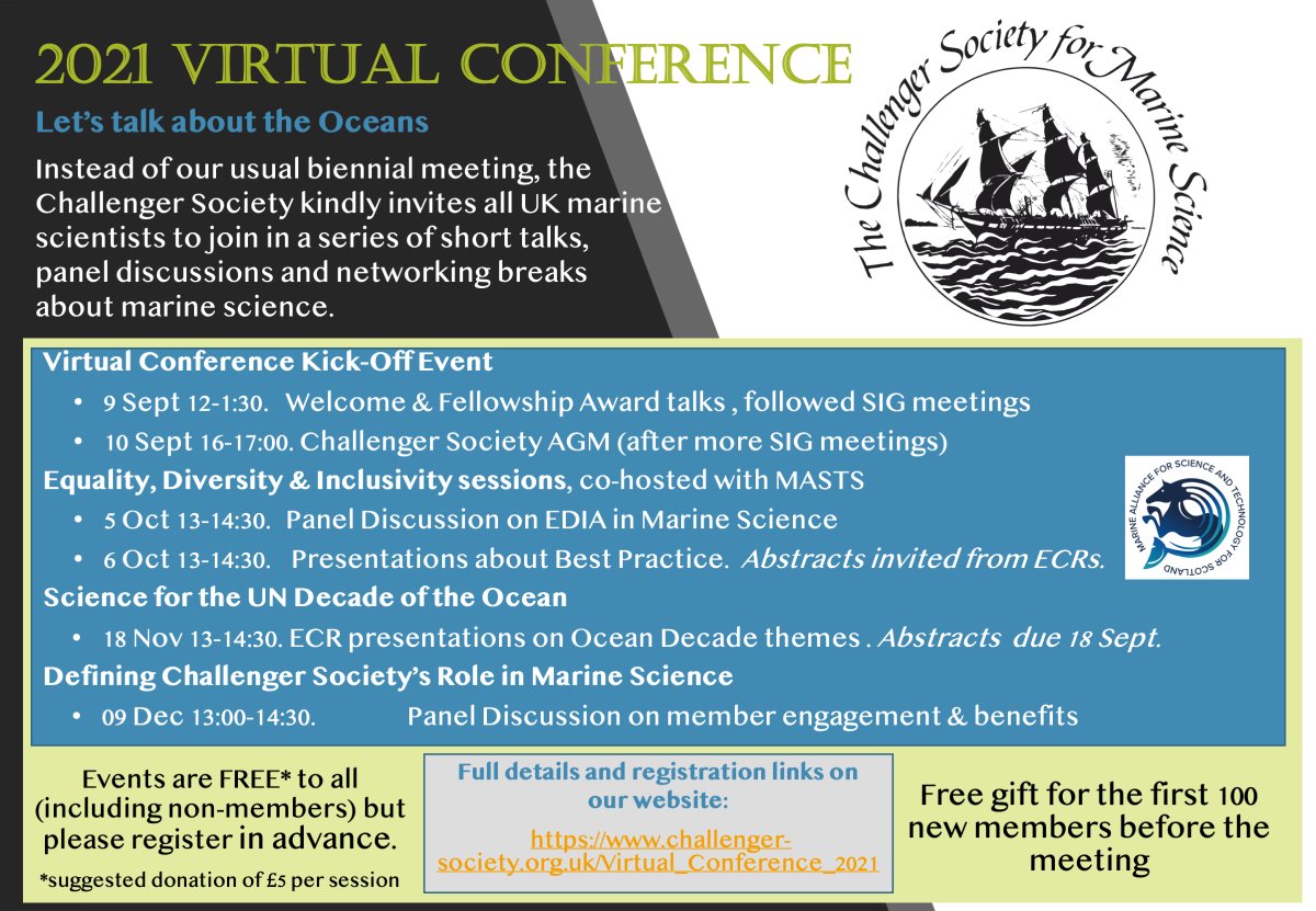 (1/7) Amazing news! The 2021 Challenger Society conference will be happening, just in a new way! As 2 years is too long to forgo a meeting, join us for our Virtual Conference, a series of free online events running over Zoom this autumn! Full details at challenger-society.org.uk/Virtual_Confer…