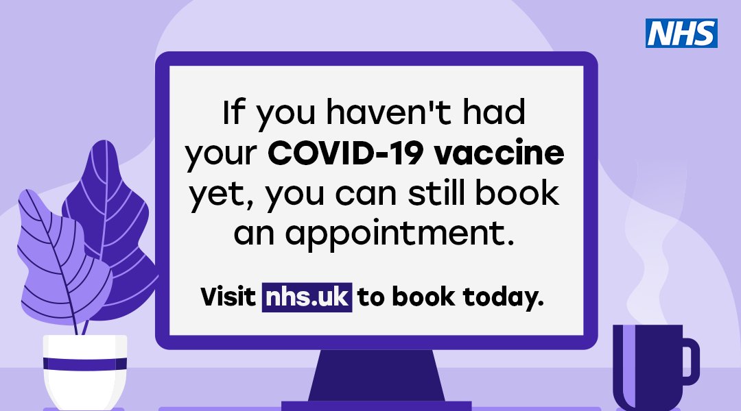 If you haven't had the #COVID19 vaccination yet, you can still make an appointment. Book online if you're registered with a GP surgery in England and: ▶️ aged 18 or over ▶️ aged 17 and within three months of your 18th birthday More details: nhs.uk/covidvaccine