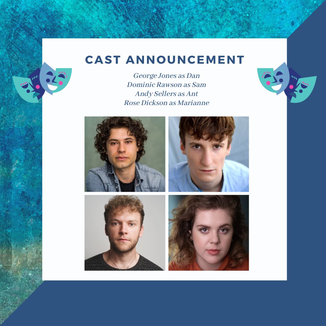 PlaySwimming's tweet photo. Day 13: INTRODUCING... Our wonderful cast! @GRJ95 as Dan, Dominic Rawson as Sam, Andy Sellers as Ant, and @rosedicksonrose as Marianne. #30DaysofSwimming https://t.co/rcPomSZP1p