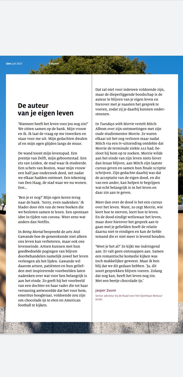 Zuure's tweet photo. Voor de Idee van @VMStichting schreef ik een column over het levenseinde en het gesprek dat ik daarover had met mijn vrouw. Zie de link voor meer informatie over de Idee en een abonnement: https://t.co/adZ6RgfehH #vergankelijkheid #levenseinde #chocoladeijs #d66 https://t.co/SOHzvJrDtr