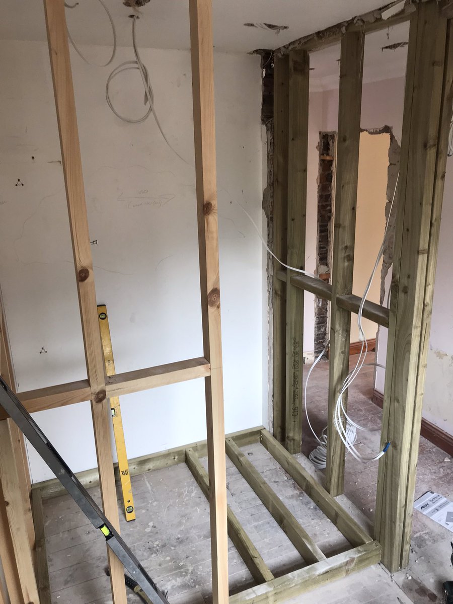 gradeinthetrade's tweet photo. Studwork going in for nee doorways, cupboards and shower area. Making the most of the property’s layout too. #Agrade #joinery https://t.co/NW5XuvkSVv