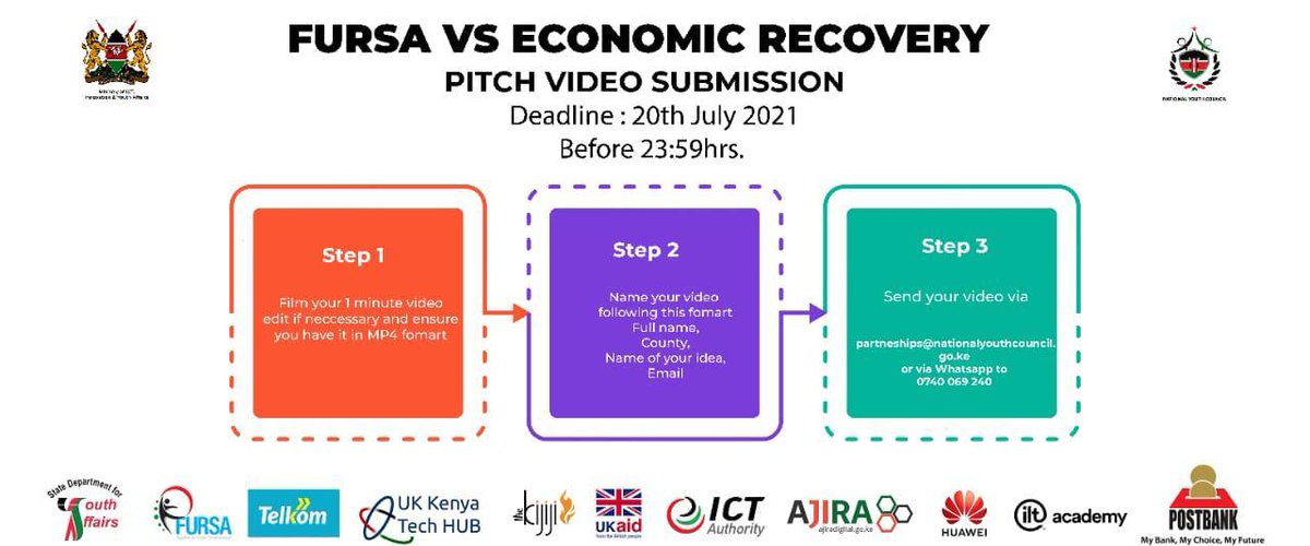 NYC_YouthVoice's tweet photo. The deadline for pitch submission for #FursaVsER is due tonight 2359hrs. Be sure to submit your pitch before then. 
@MoICTKenya @SDY_Ke @RoySasaka @ICTAuthorityKE @AjiraDigital @Postbank1 @TelkomKenya @KaribuKijiji @UKaid @HuaweiKenya 

#FursaPitches
#FursaVsER https://t.co/n0JK26f4ml