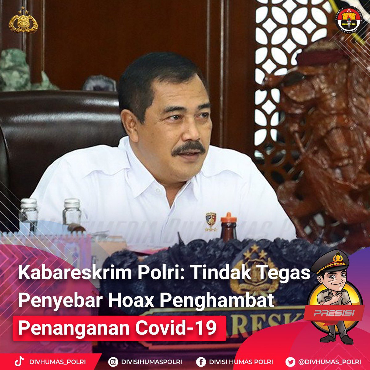 Kabareskrim Polri: Tindak Tegas Penyebar Hoax Penghambat Penanganan Covid-19

facebook.com/11774010158818…