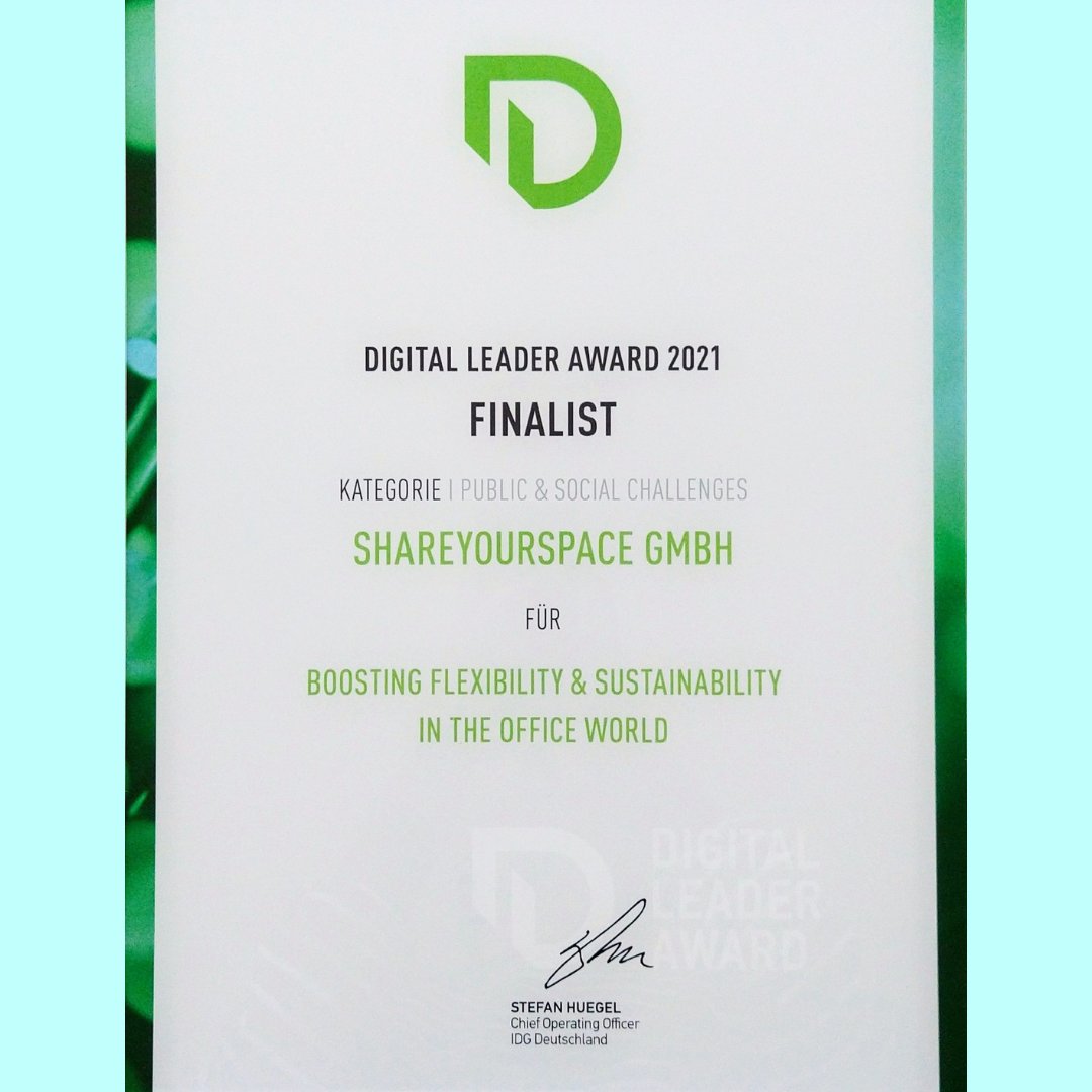 #DigitalLeaderAwards2021! Wir haben es in der Kategorie "Public und social challenges" bis ins #finale  geschafft 🥳
@DigitLeader 
Sei auch du ein/e Nachhaltigkeitsheld:in und werde Teil der #Sharing-Community!
Be #smart. Be #sustainable. #ShareYourSpace!