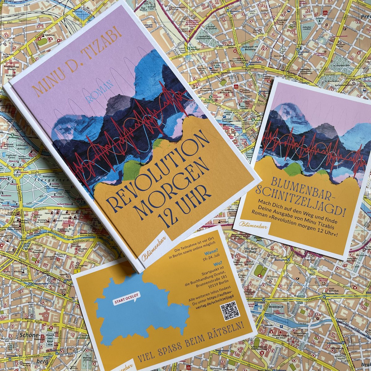 Zum Erscheinen von "Revolution morgen 12 Uhr" von <a href="/MinuTizabi/">Minu Dietlinde Tizabi</a> haben wir uns etwas Besonderes überlegt: Vom 19. bis 24. Juli kannst Du online und vor Ort in Berlin bei unserer Schnitzeljagd mitmachen. Start- und Endpunkt ist <a href="/ocelot_berlin/">ocelot,</a>! Alle Infos unter aufbau-verlag.de/schnitzeljagd