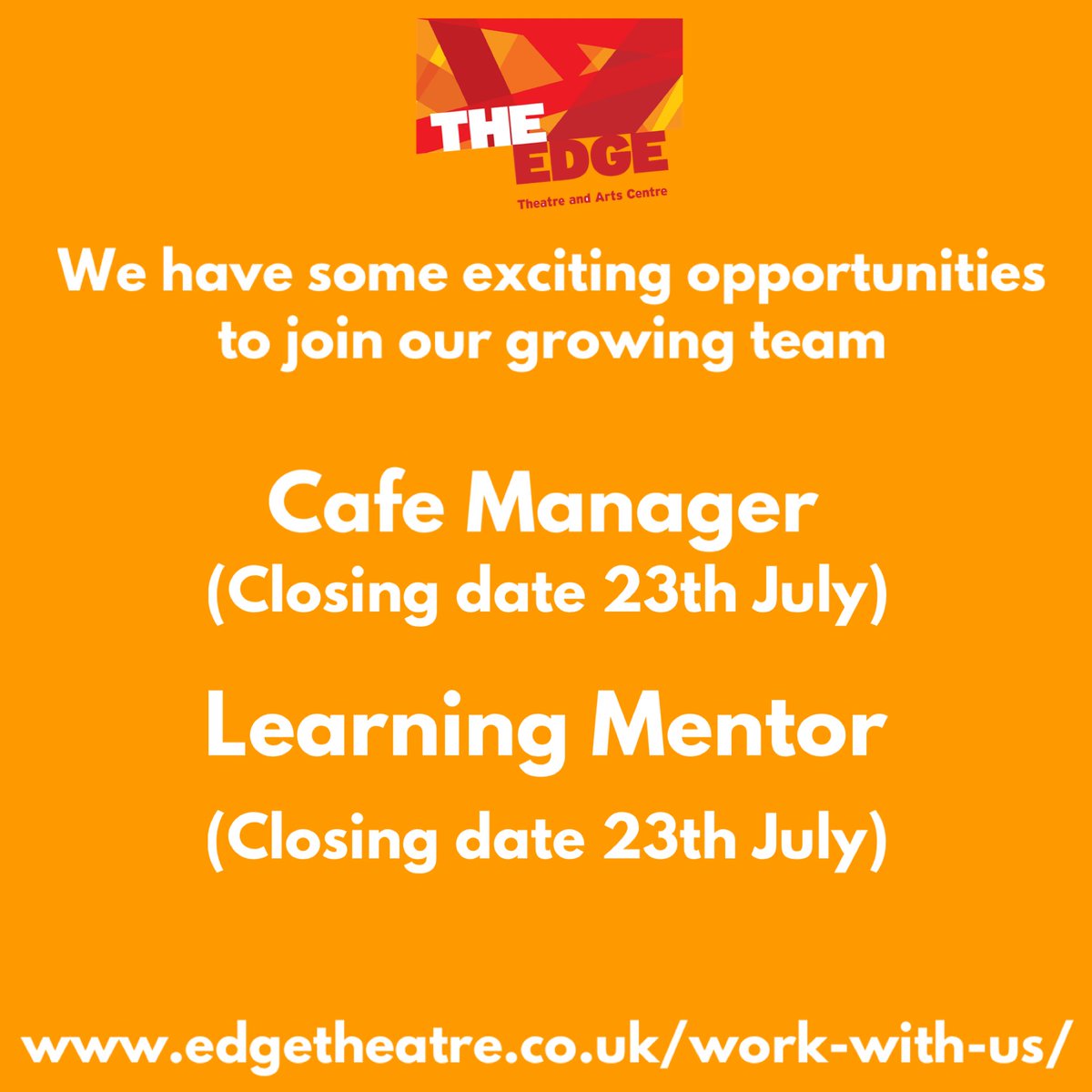 The closing date for our #cafemanager and #learningmentor jobs is this Friday. 

Please share with anyone you think may be interested!

#mcrjobs #chorlton #jobopportunity